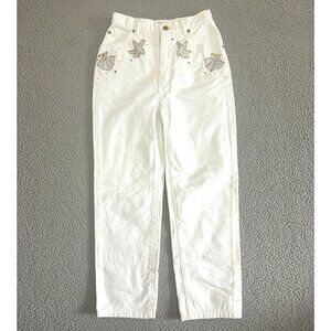 Vintage St. John Jeans High Rise Studded Embroidered Gold Silver